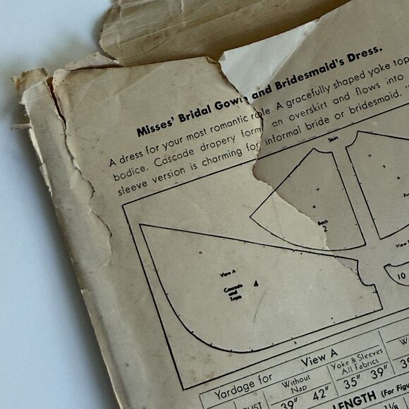 Vtg 1940s Butterick Bridal Gown Pattern 4420 EASY SEWING PATTERN Bust 30" - Picture 10 of 11